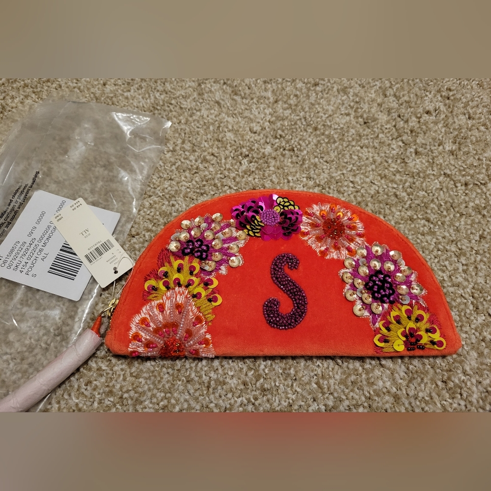 Anthropologie Monogram Crescent Pouch Bag